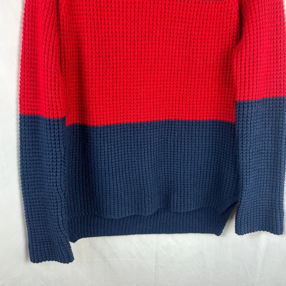 Marine Layer Delaney‎ Striped Waffle Knit Crewneck Sweater Red Navy Blue Small